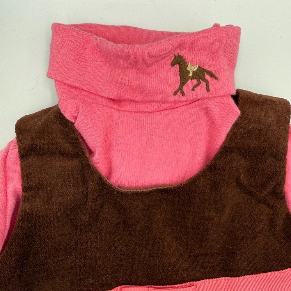 Hartstrings 12M Embroidered Horse Dress 3 Pc Set Pink Brown Baby Girl Outfit - Picture 4 of 16